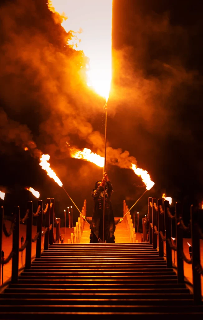 Dramatic entrance for a fire performance at Sonara Camp