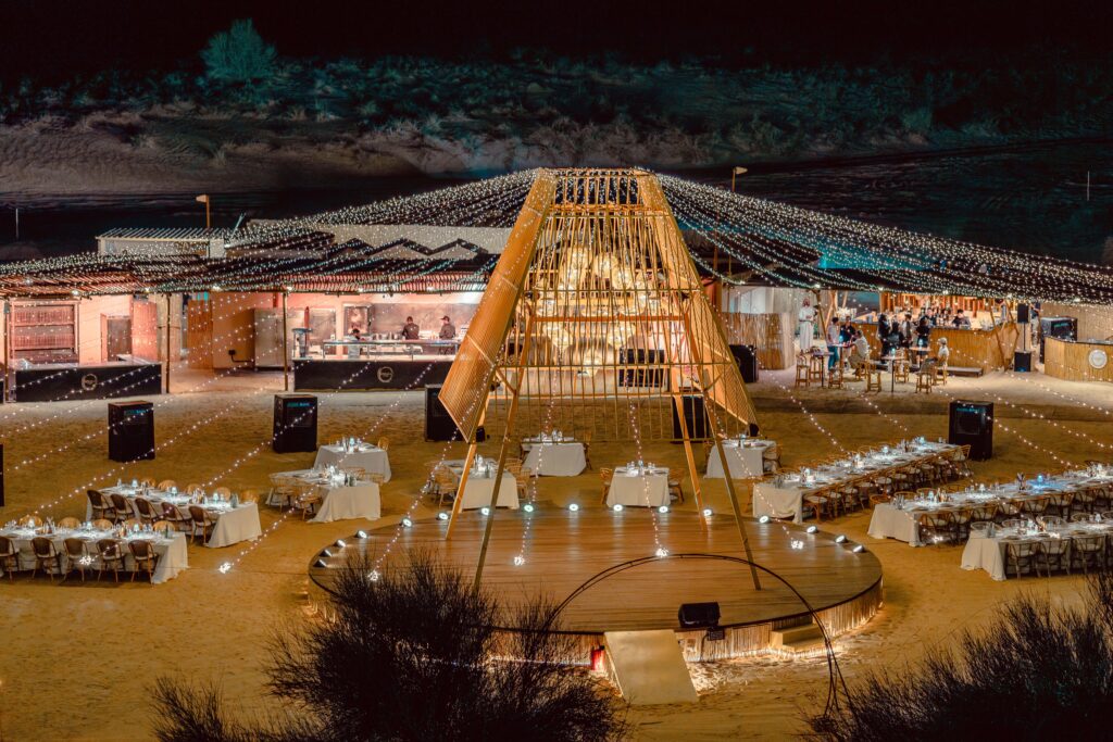 Sonara Camp in Dubai at night. 