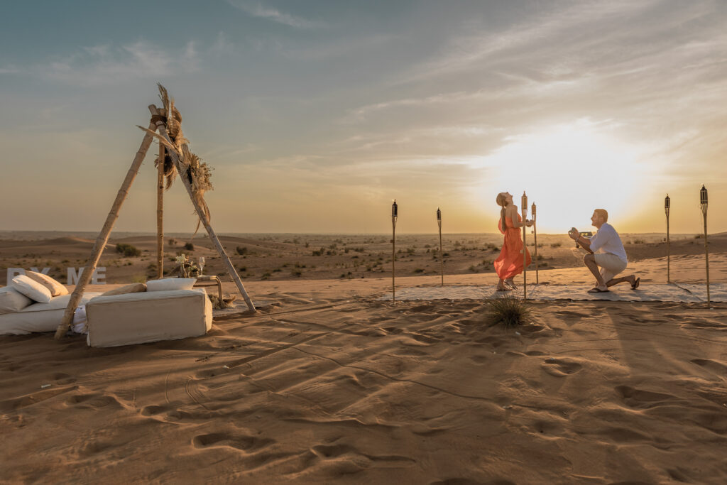 A proposal at Nara private desert experiences in Dubai.