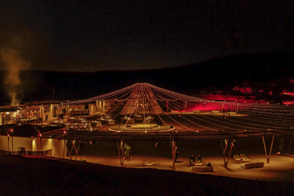 The Sonara Camp in Dubai at night. 