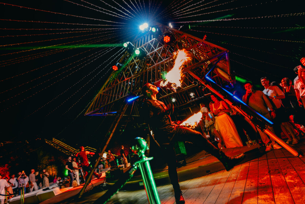 The signature fire show at Sonara Camp during dinner time. 